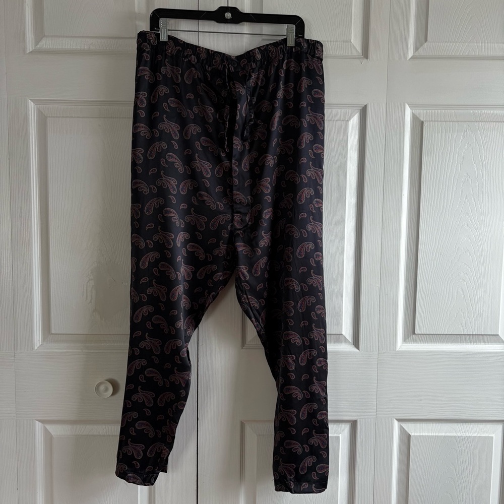 Alexander Lloyd Silk‎ Black Elastic Waist 5XL Pajama Lounge Pants Paisley Print